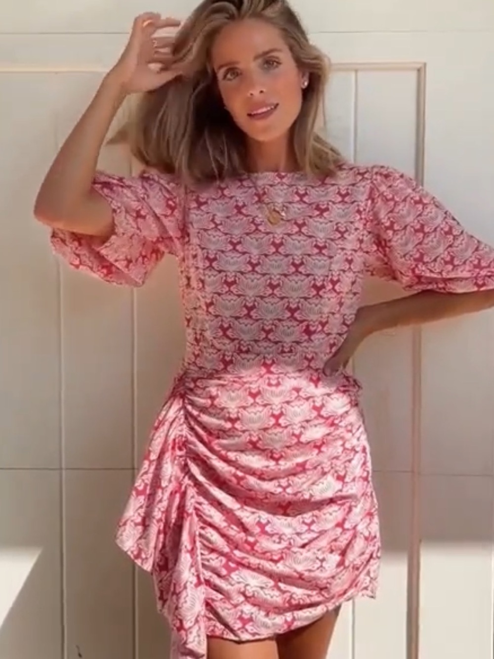 Rhode Pink Cream Lotus Block Printed Pia Dress Size 6 Ruffle Mini. Sk15